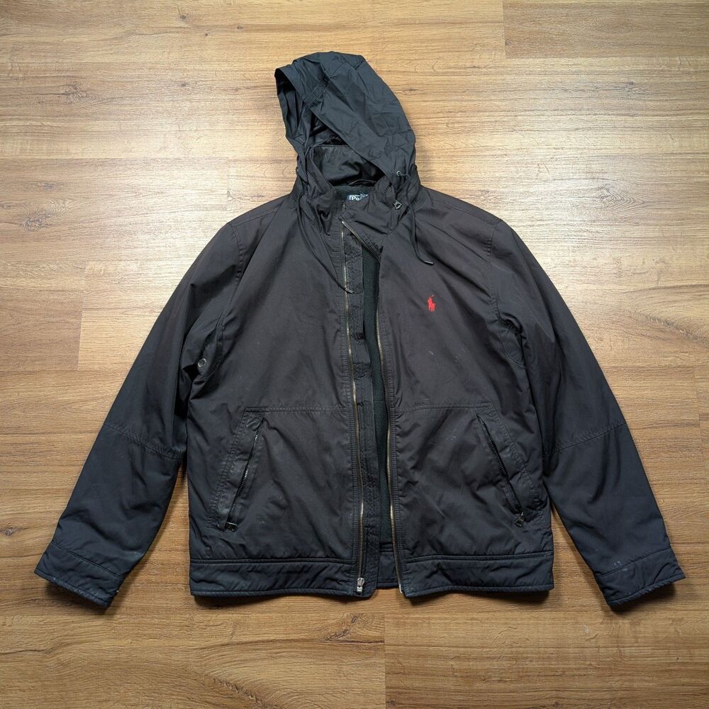 VTG Polo Ralph Lauren Fleece Lined Bomber Jacket Mens M Black Flaws Read*